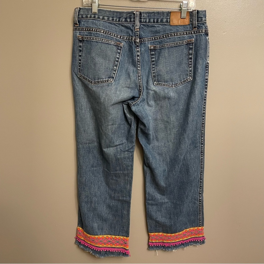 J. Crew Mid-Blue Cropped Jeans with Colorful Embroidered Hem - Picture 2 of 16